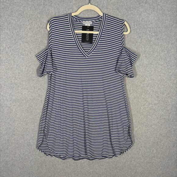 Kokoon Tunic Top XL Blue White Stripe Cold Shoulder Soft Flowy Nautical Southern - Picture 1 of 10